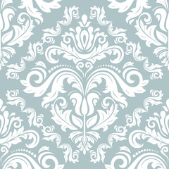 Seamless oriental ornament in the style of baroque. Traditional light blue and white classic vector pattern
