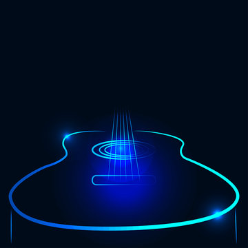 Vector illustration of an acoustic guitar in neon