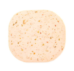 Slice of ham over isolated white background