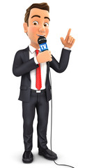 Fototapeta premium 3d businessman reporter with microphone
