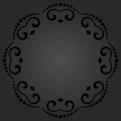 Oriental vector dark round frame with arabesques and floral elements. Floral fine border. Greeting card with place for text