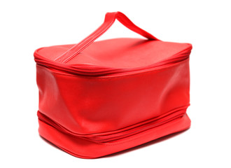 Red leasure make up bag isolated on white