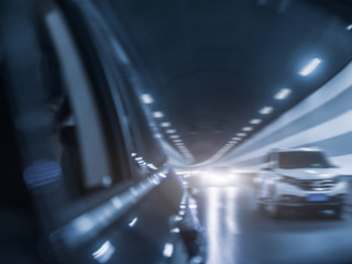 traffic in the tunnel, shanghai ,china. blue toned.