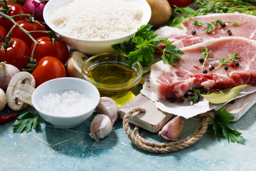 meat and fresh foods for cooking soup