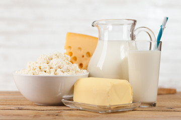 Milk jar on wooden table