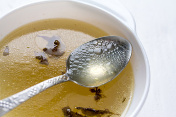 Chicken soup in plate