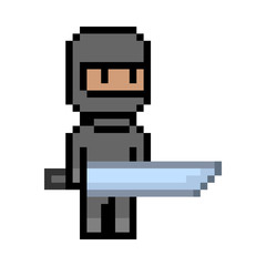 Vector pixel art black ninja