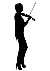 Girl with violin on a white background