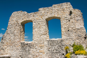     Windows holes in old ruined medieval fortress Samobor, Croatia 