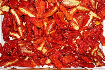 Sundried tomatoes in bulk at an Italian farmers market