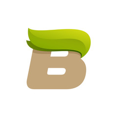 B letter logo with green leaves.