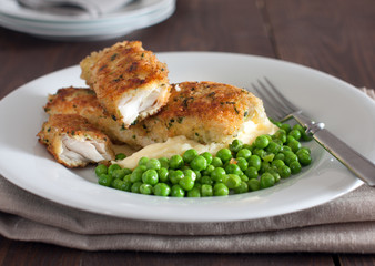 Cod with herb bread crust and peas