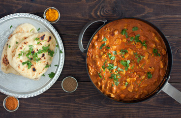 chicken curry, plain naan bread