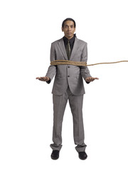 helpless businessman tied up