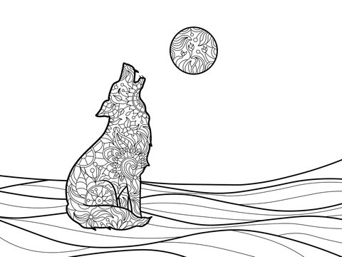 Wolf Coloring Book For Adults Vector