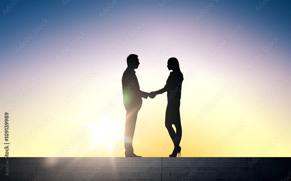 Wall mural business partners silhouettes shaking hands