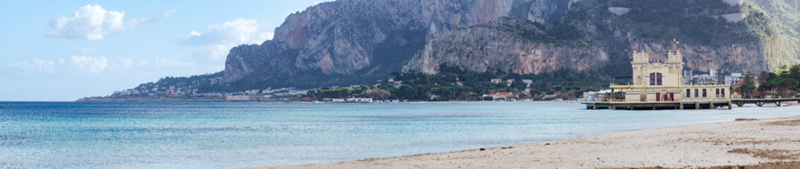 Panoramic view of Mondello beach in Palermo, Sicily