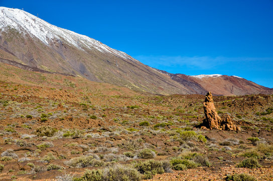 shrubs and volcanic rock formations on the south eastern slopes of Teide volcano
Roques de Garcia, Teide National Park, Tenerife, Canary Islands, Spain