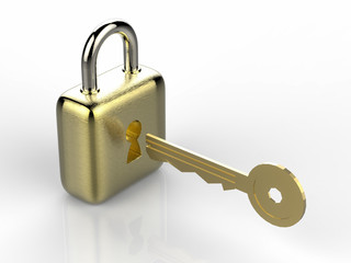 golden padlock with golden key 