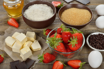 Ingredients for baking strawberries cake