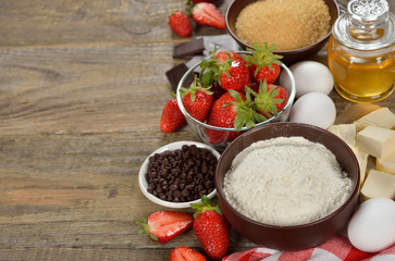 Ingredients for baking strawberries cake
