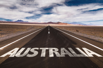 Australia written on desert road