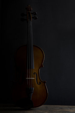 Low key violin in vertical position with side lighting