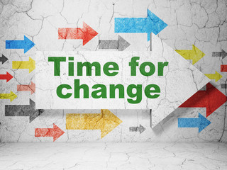 Time concept: arrow with Time For Change on grunge wall background