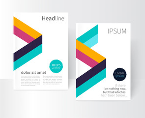 Vector set brochure cover template. Blue and green diagonal lines and triangles. Modern abstract geometric minimalistic background. EPS 10