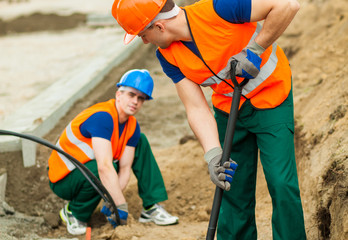 Teamwork on road construction