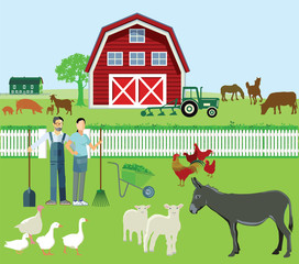 Farmer und Landwirtschaft mit Tieren © scusi