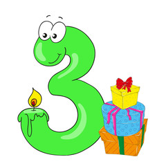 Fototapeta premium Cartoon numbers with gifts. Character vector.