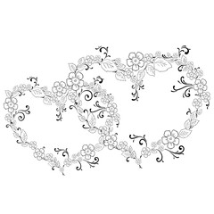 Floral pattern. Two hearts on a white background