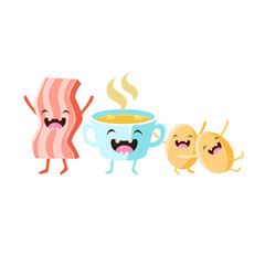 Coffee, Bacon And Eggs Cartoon Friends
