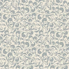 Papier peint Motifs floraux motif victorien sans couture en bleu, gris et beige