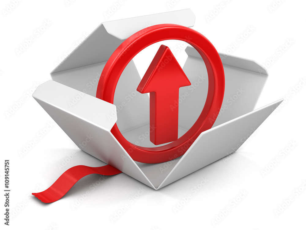 Poster Open package with arrow up. Image with clipping path