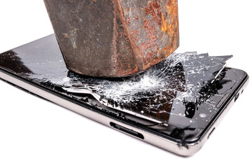 Hammer breaks a smartphone
