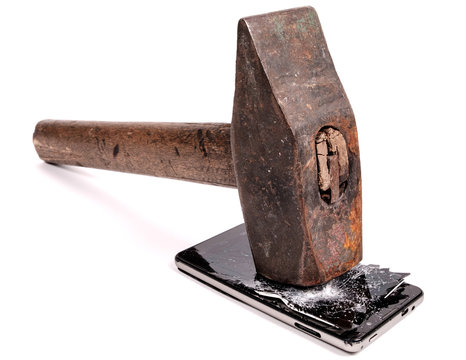 Hammer breaks a smartphone