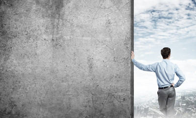 Guy and concrete empty banner