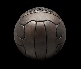 Old traditional vintage soccer ball on black