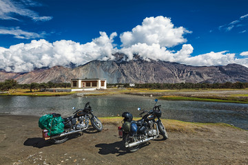 Two bikes in Himalayas. Ladakh, India