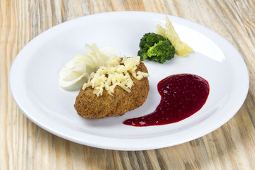 country fried steak with potato and sweet cream