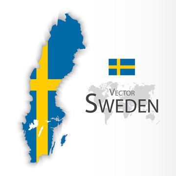 Kingdom of Sweden ( flag and map ) ( transportation and tourism concept )
