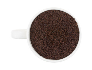 Kona coffee ground beans in a cup