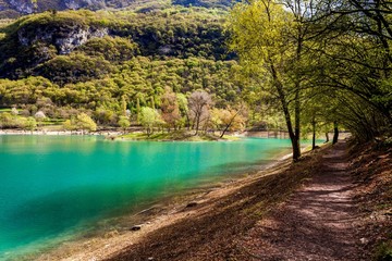 Turquoise lake in the mountains.