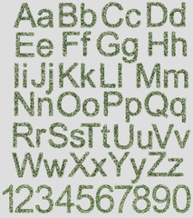 3d Spring grass text with flower chamomile isolated on background. Full Set of alphabet letters font. High resolution 3d illustration