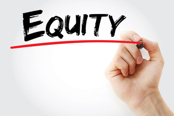 Hand writing Equity with marker, business concept background