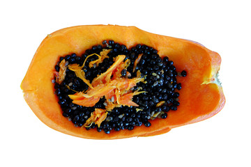 papaya and seed on white background