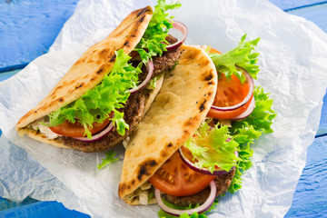 Pita with meat and vegetables