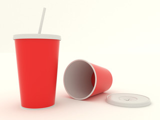 Several different paper cup set with red blank for design. Isolated on background. High resolution 3d illustration